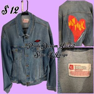 Target Blue Denim Jacket with Red and Yellow Heart Design